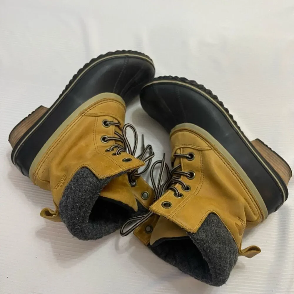 Sorel Slimpack Lace II Duck Boots Womens 9.5 9 1/2 NL2348-286 Elk Black